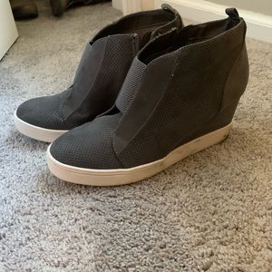 Grey wedge booties